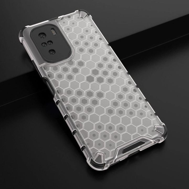 Honeycomb korpuso šarvuotas dangtelis su TPU bamperiu, skirtas Xiaomi Redmi K40 Pro+ / K40 Pro / K40 / Poco F3 , skaidrus