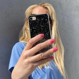 Žvaigždžių blizgučiais spindintis dangtelis Samsung Galaxy A72 4G juodos spalvos