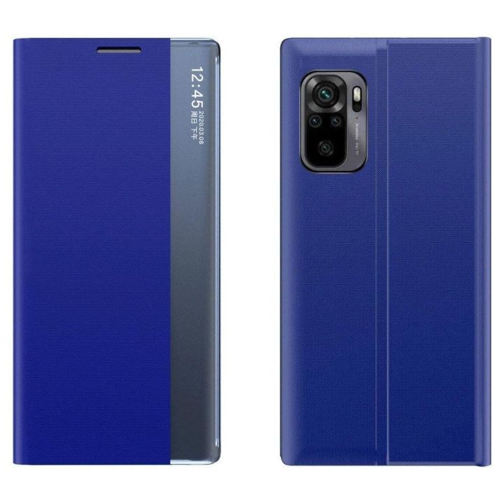 dėklas Bookcase tipo dėklas su išmaniuoju langu, skirtas Xiaomi Redmi K40 Pro+ / K40 Pro / K40 / Poco F3 , mėlynas
