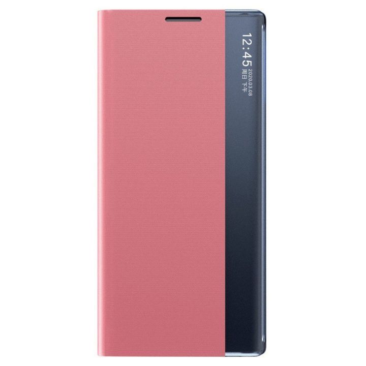dėklas Bookcase tipo dėklas su išmaniuoju langu, skirtas Xiaomi Redmi K40 Pro+ / K40 Pro / K40 / Poco F3 , rožinis