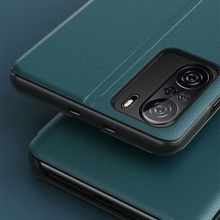 Eco Leather View dėklas Elegantiškas atlenkiamas dangtelis su stovo funkcija Xiaomi Redmi K40 Pro + / K40 Pro / K40 / Poco F3 Re