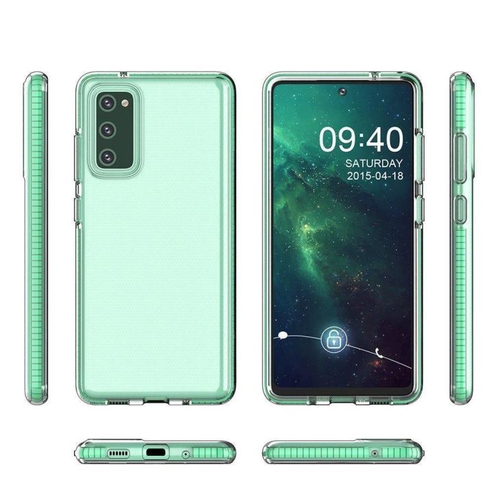 korpusas skaidrus TPU gelio apsauginis dangtelis su spalvingu rėmeliu, skirtas Samsung Galaxy A02s EU , juodos spalvos
