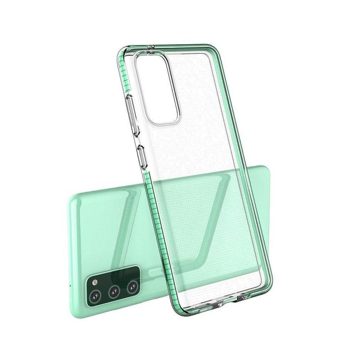 korpusas skaidrus TPU gelio apsauginis dangtelis su spalvingu rėmeliu, skirtas Samsung Galaxy A02s EU , tamsiai rožinės spalvos
