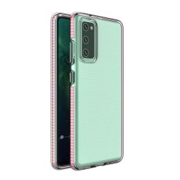 korpusas skaidrus TPU gelio apsauginis dangtelis su spalvingu rėmeliu, skirtas Samsung Galaxy A02s EU , šviesiai rožinės spalvos