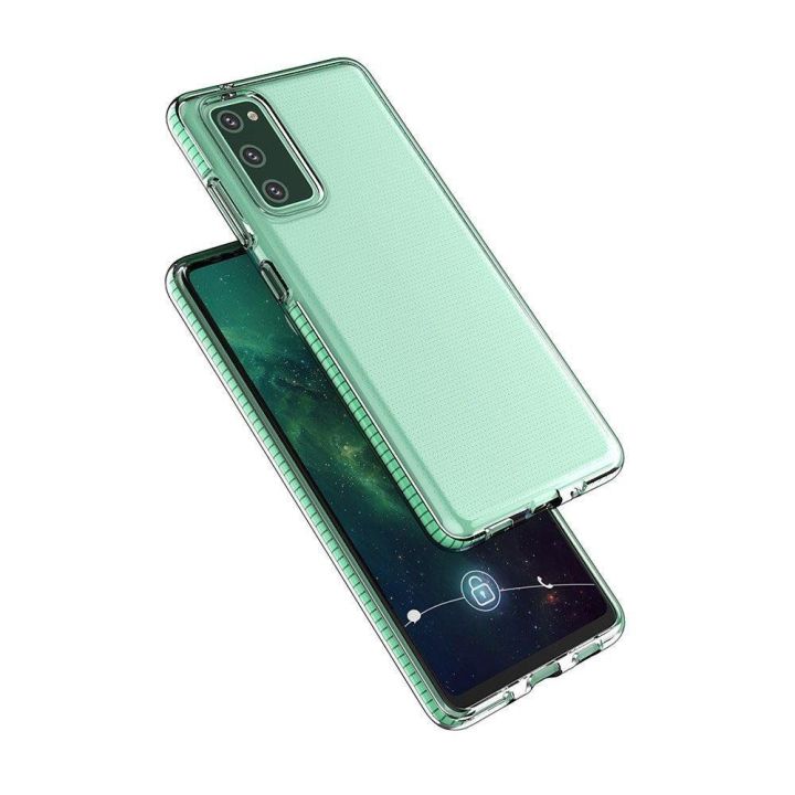 korpusas skaidrus TPU gelio apsauginis dangtelis su spalvingu rėmeliu, skirtas Samsung Galaxy A02s EU , šviesiai rožinės spalvos