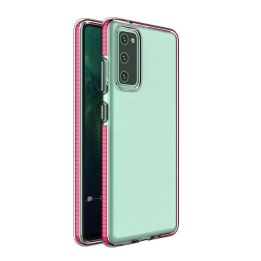 korpusas skaidrus TPU gelio apsauginis dangtelis su spalvingu rėmeliu, skirtas Samsung Galaxy A72 4G , šviesiai rožinės spalvos