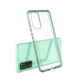 korpusas skaidrus TPU gelio apsauginis dangtelis su spalvingu rėmeliu, skirtas Samsung Galaxy A72 4G , šviesiai mėlynas