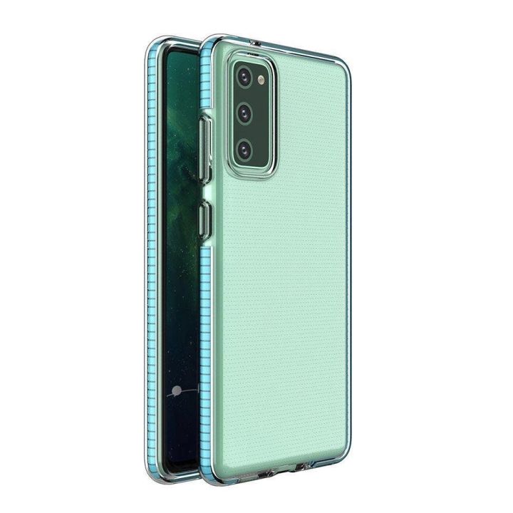 korpusas skaidrus TPU gelio apsauginis dangtelis su spalvingu rėmeliu, skirtas Samsung Galaxy A72 4G , šviesiai mėlynas