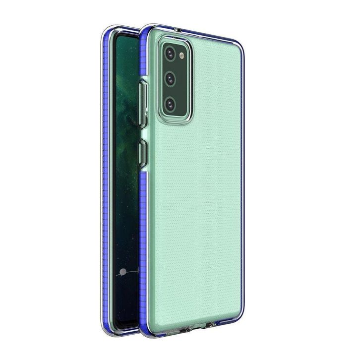 korpusas skaidrus TPU gelio apsauginis dangtelis su spalvingu rėmeliu, skirtas Samsung Galaxy A72 4G , tamsiai mėlynas