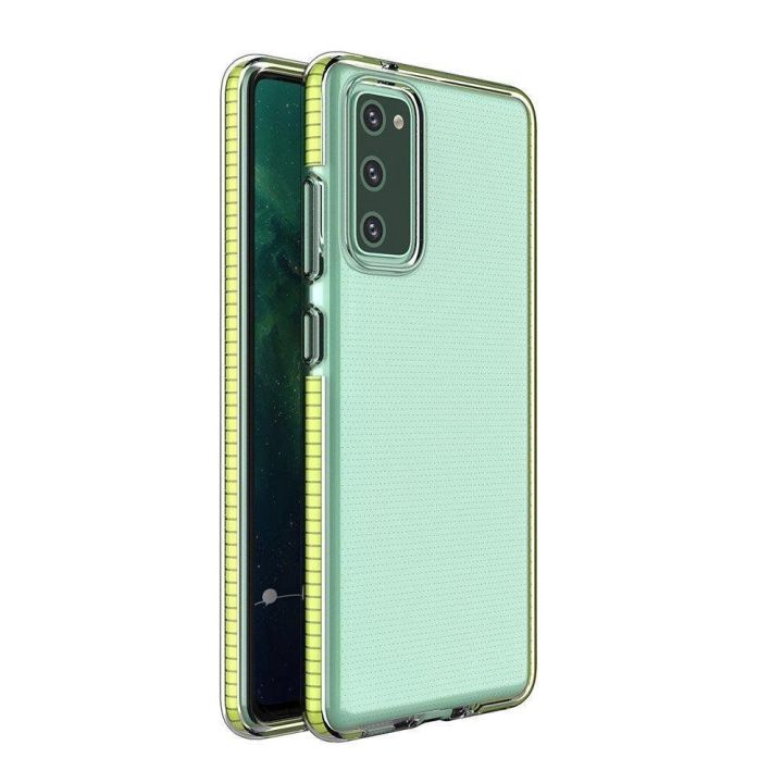 korpusas skaidrus TPU gelio apsauginis dangtelis su spalvotu rėmeliu, skirtas Samsung Galaxy A72 4G , geltonas