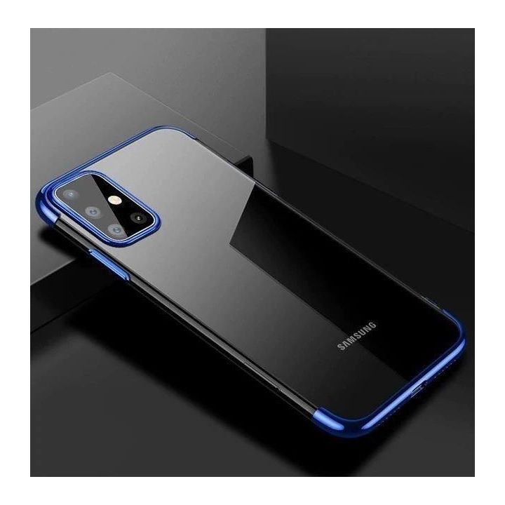 Skaidrios spalvos korpuso gelinis TPU galvaninis rėmelis, skirtas Samsung Galaxy A72 4G blue
