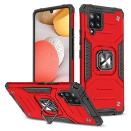 Ring Armor Case Kickstand Tough Rugged Cover for Samsung Galaxy A42 5G raudonas