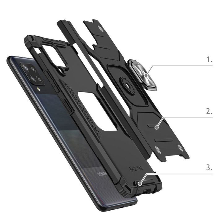 Ring Armor Case Kickstand Tough Rugged Cover for Samsung Galaxy A42 5G raudonas