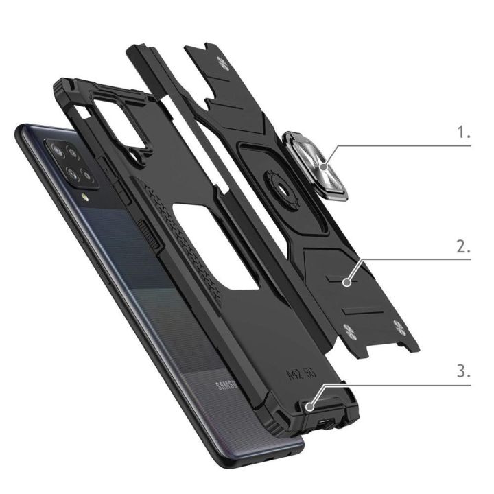 Ring Armor dėklas Kickstand Tough Rugged Cover , skirtas Samsung Galaxy A42 5G , mėlynas