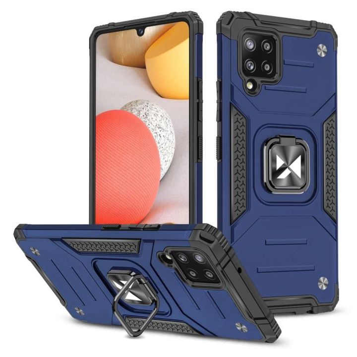 Ring Armor dėklas Kickstand Tough Rugged Cover , skirtas Samsung Galaxy A42 5G , mėlynas