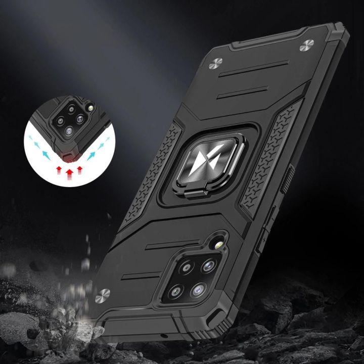 Ring Armor dėklas Kickstand tvirtas atsparus dangtelis, skirtas Samsung Galaxy A42 5G , juodas