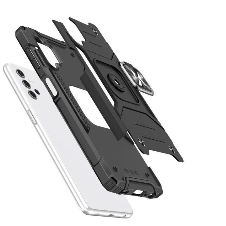 Ring Armor dėklas Kickstand tvirtas atsparus dangtelis, skirtas Samsung Galaxy A32 5G , juodos spalvos