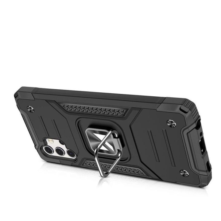 Ring Armor dėklas Kickstand tvirtas atsparus dangtelis, skirtas Samsung Galaxy A32 5G , juodos spalvos