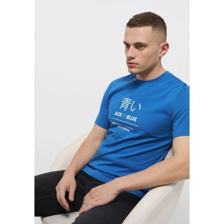 Vyriški tiesaus kirpimo marškinėliai Mustang Alex C Print, mėlyni