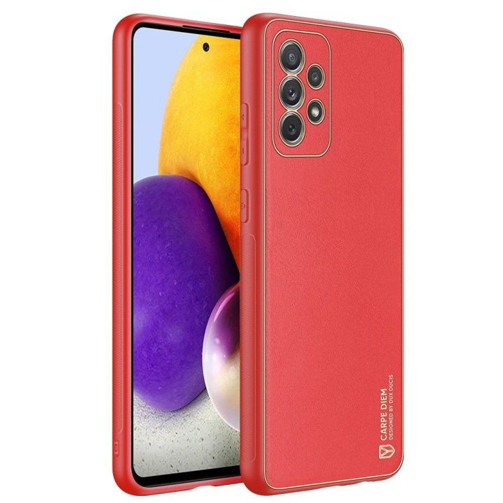 elegantiškas dėklas iš minkšto TPU ir PU odos, skirtas Samsung Galaxy A72 4G , raudonos spalvos