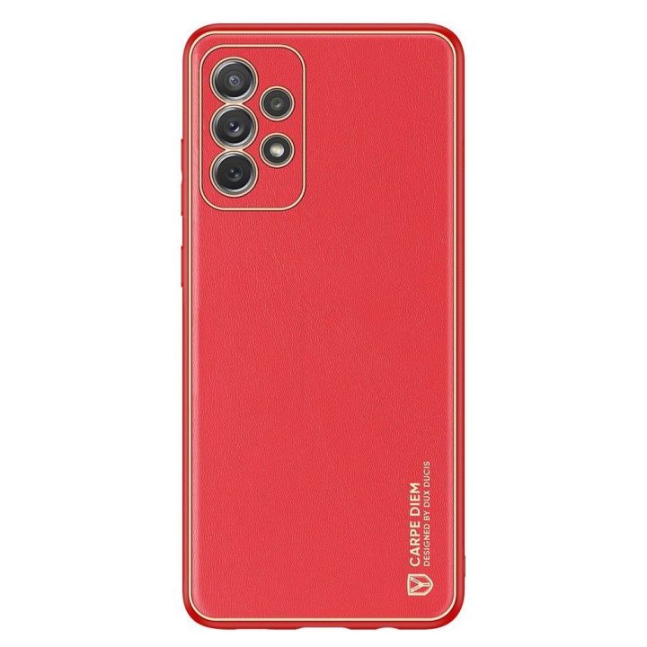 elegantiškas dėklas iš minkšto TPU ir PU odos, skirtas Samsung Galaxy A72 4G , raudonos spalvos