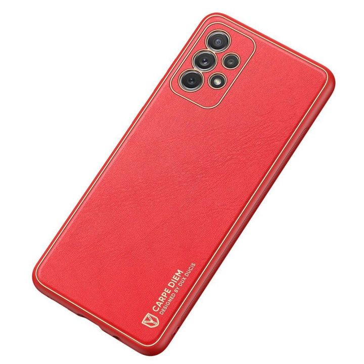 elegantiškas dėklas iš minkšto TPU ir PU odos, skirtas Samsung Galaxy A72 4G , raudonos spalvos