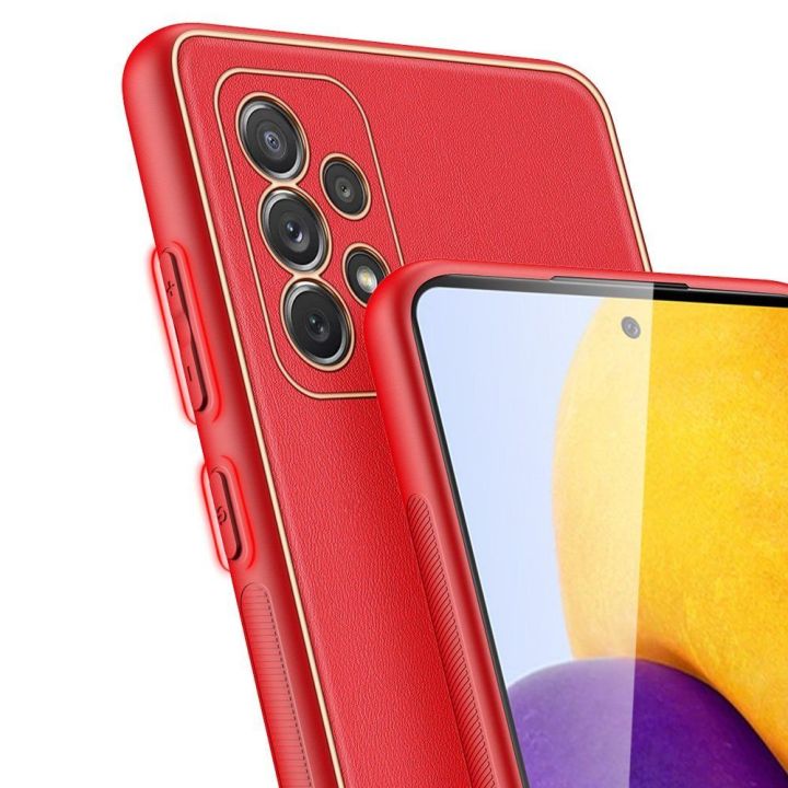 elegantiškas dėklas iš minkšto TPU ir PU odos, skirtas Samsung Galaxy A72 4G , raudonos spalvos