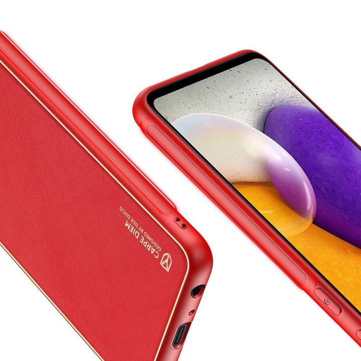 elegantiškas dėklas iš minkšto TPU ir PU odos, skirtas Samsung Galaxy A72 4G , raudonos spalvos