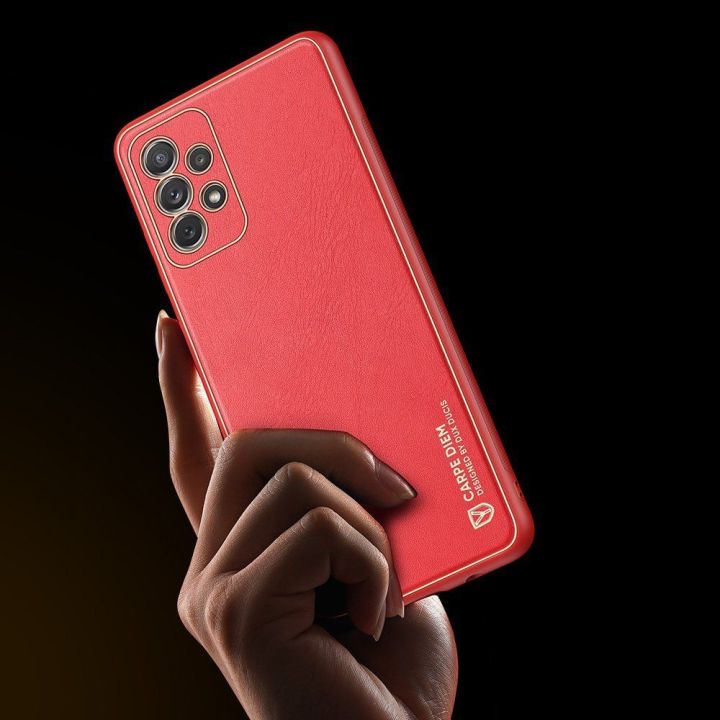elegantiškas dėklas iš minkšto TPU ir PU odos, skirtas Samsung Galaxy A72 4G , raudonos spalvos