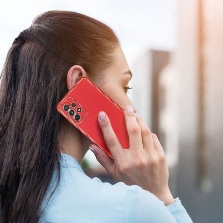 elegantiškas dėklas iš minkšto TPU ir PU odos, skirtas Samsung Galaxy A72 4G , raudonos spalvos