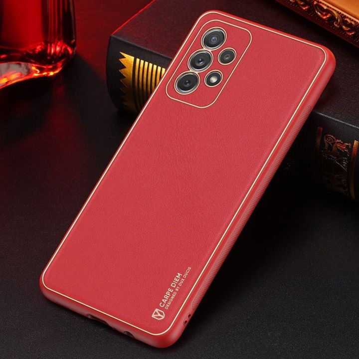 elegantiškas dėklas iš minkšto TPU ir PU odos, skirtas Samsung Galaxy A72 4G , raudonos spalvos