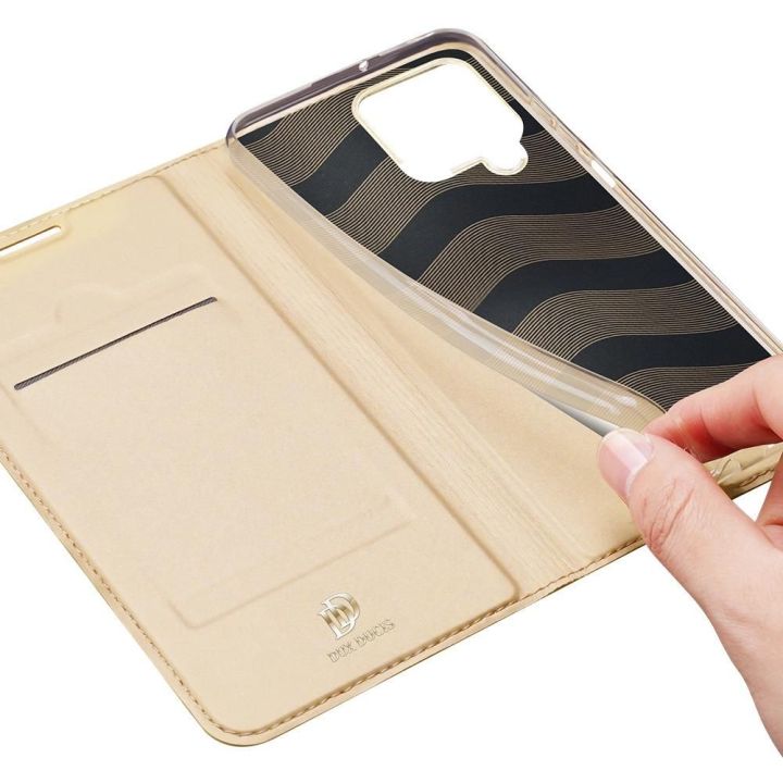 Skin Pro Bookcase knygų dėklo tipo dėklas, skirtas Samsung Galaxy A22 4G golden