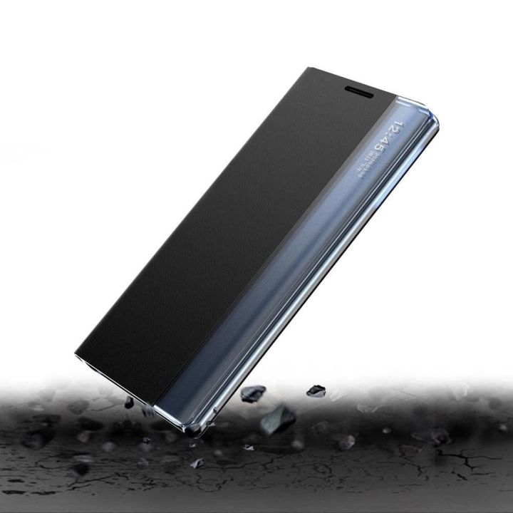 Sleep Case knygų spintos tipo dėklas su išmaniuoju langu, skirtas Samsung Galaxy A22 4G , juodos spalvos
