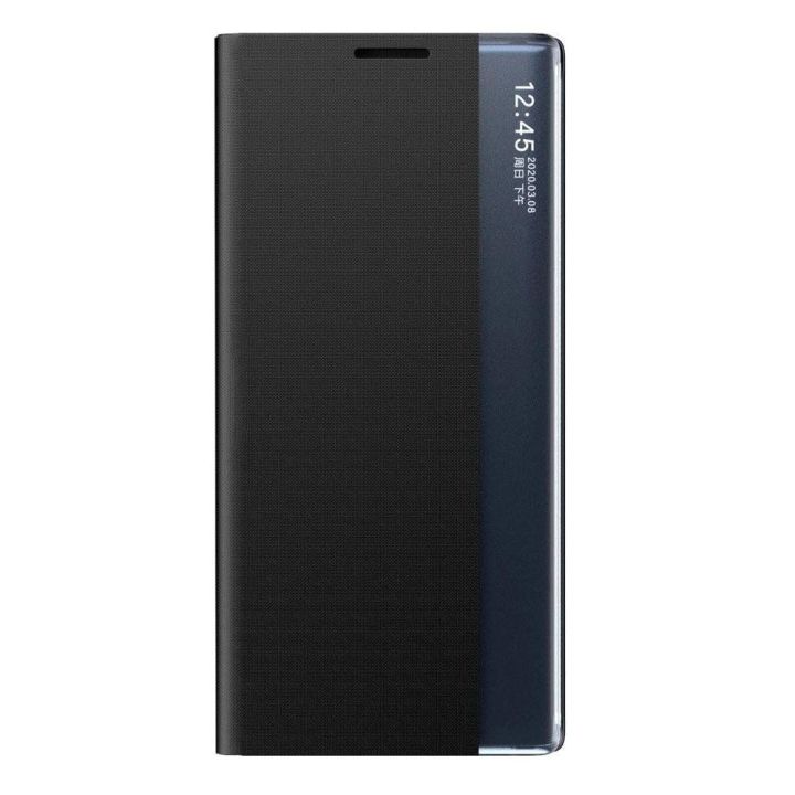Sleep Case knygų spintos tipo dėklas su išmaniuoju langu, skirtas Samsung Galaxy A22 4G , juodos spalvos