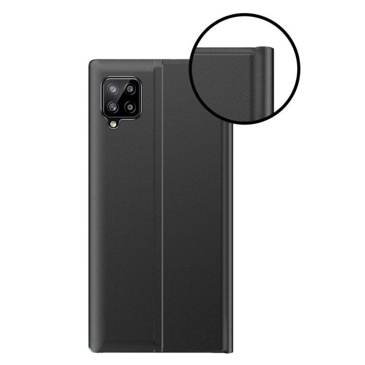 Sleep Case knygų spintos tipo dėklas su išmaniuoju langu, skirtas Samsung Galaxy A22 4G , juodos spalvos