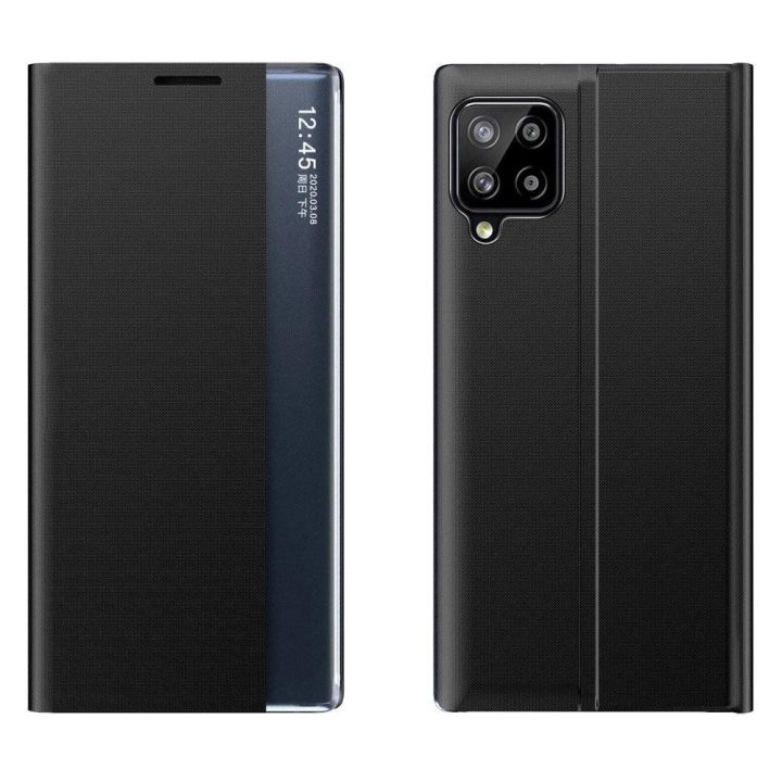 Sleep Case knygų spintos tipo dėklas su išmaniuoju langu, skirtas Samsung Galaxy A22 4G , juodos spalvos