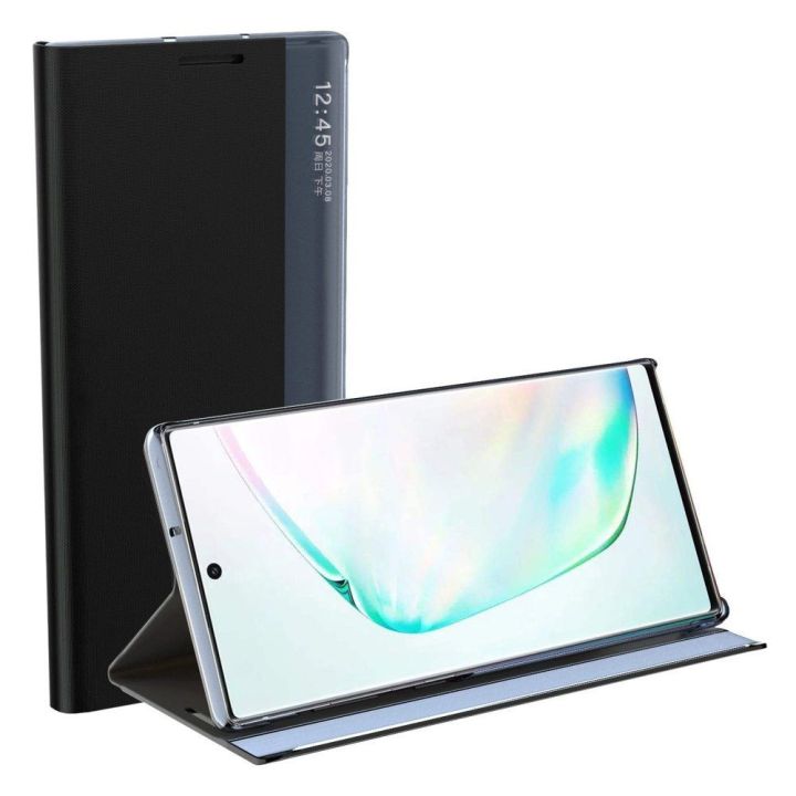 Miego dėklas Bookcase tipo dėklas su išmaniuoju langu, skirtas Samsung Galaxy A22 4G , mėlynas