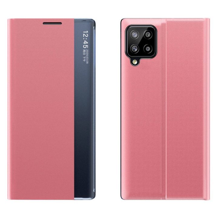 Sleep Case knygų spintos tipo dėklas su išmaniuoju langu, skirtas Samsung Galaxy A22 4G , rožinis