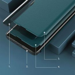 Eco Leather View dėklas elegantiškas knygų dėklas su stovu, skirtas Samsung Galaxy A22 4G , mėlynos spalvos