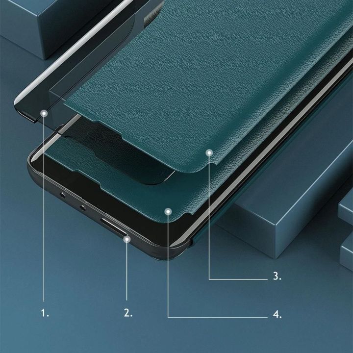 Eco Leather View dėklas elegantiškas knygų dėklas su stovu, skirtas Samsung Galaxy A22 4G , raudonas