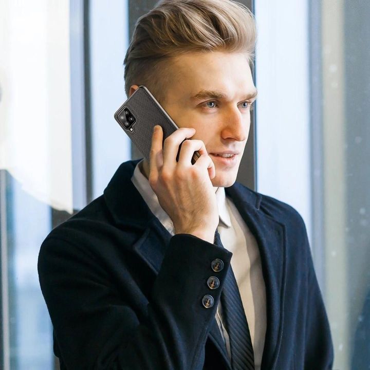 Fino dėklas, padengtas nailono medžiaga, skirtas Samsung Galaxy A22 4G , juodos spalvos