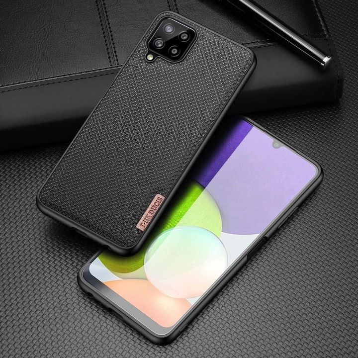 Fino dėklas, padengtas nailono medžiaga, skirtas Samsung Galaxy A22 4G , juodos spalvos