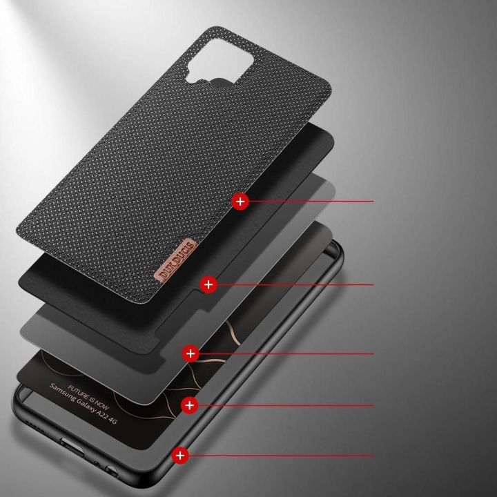 Fino dėklas, padengtas nailono medžiaga, skirtas Samsung Galaxy A22 4G , juodos spalvos