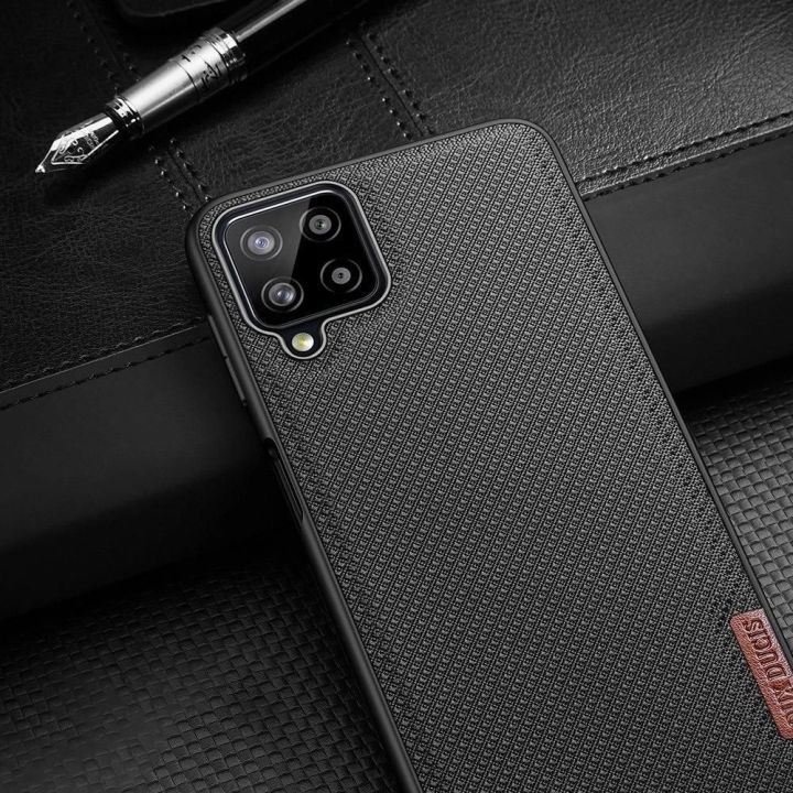 Fino dėklas, padengtas nailono medžiaga, skirtas Samsung Galaxy A22 4G , juodos spalvos