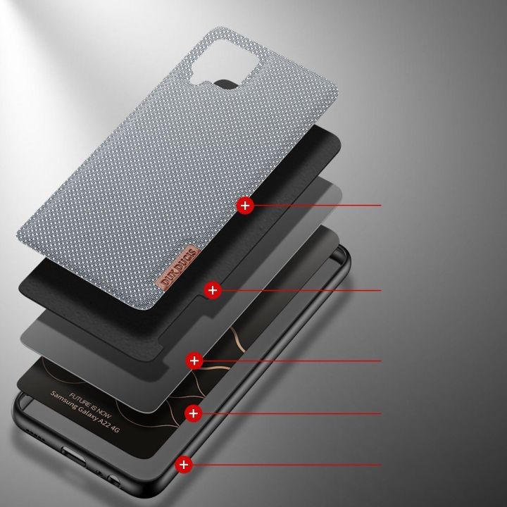 Fino dėklas, padengtas nailono medžiaga, skirtas Samsung Galaxy A22 4G , pilkas