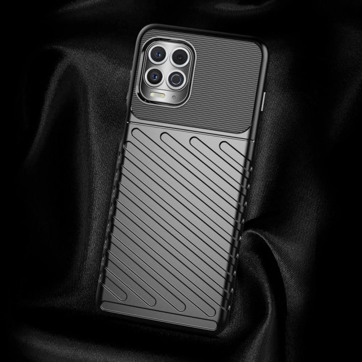 Thunder Case lankstus, tvirtas, atsparus dangtelis TPU dėklas, skirtas Motorola Moto G100 / Edge S , juodos spalvos