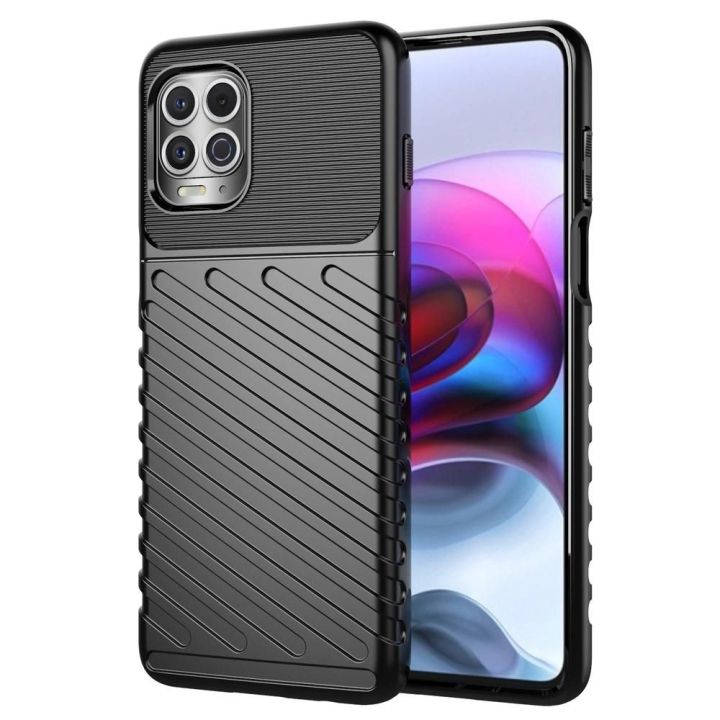Thunder Case lankstus, tvirtas, atsparus dangtelis TPU dėklas, skirtas Motorola Moto G100 / Edge S , juodos spalvos