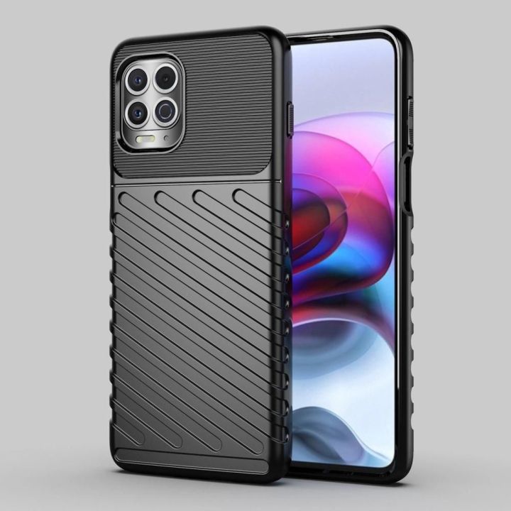 Thunder Case lankstus, tvirtas, atsparus dangtelis TPU dėklas, skirtas Motorola Moto G100 / Edge S , juodos spalvos