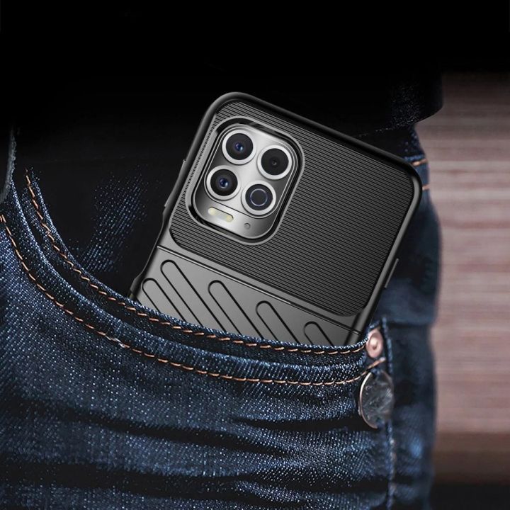 Thunder Case lankstus, tvirtas, atsparus dangtelis TPU dėklas, skirtas Motorola Moto G100 / Edge S , juodos spalvos