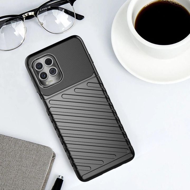 Thunder Case lankstus, tvirtas, atsparus dangtelis TPU dėklas, skirtas Motorola Moto G100 / Edge S , juodos spalvos